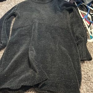 Women knit grey sweater dress.